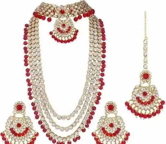 I Jewels Traditional 18K Gold Plated Kundan  Pearl Studded Bridal Choker Necklace Jewellery Set With Earrings  Maang Tikka for Women