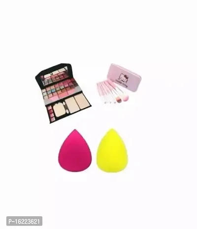 The Magic Blend Makeup Combo of 18 Eyeshadow Palette with Hello Kitty Set  And 2 Puff  Multicolour  Pack Of 3