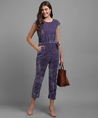 Stylish Purple Velvet Solid Jumpsuit For Women-thumb1