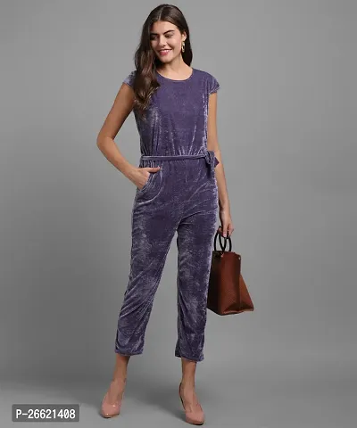 Stylish Purple Velvet Solid Jumpsuit For Women-thumb2