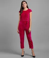Stylish Pink Velvet Solid Jumpsuit For Women-thumb2