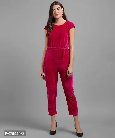 Stylish Pink Velvet Solid Jumpsuit For Women-thumb3