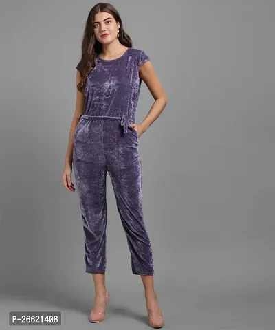 Stylish Purple Velvet Solid Jumpsuit For Women-thumb0