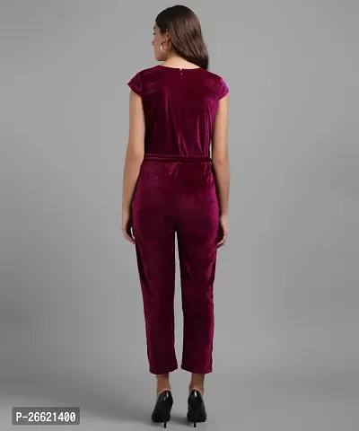 Stylish Maroon Velvet Solid Jumpsuit For Women-thumb4