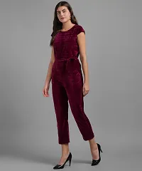 Stylish Maroon Velvet Solid Jumpsuit For Women-thumb1