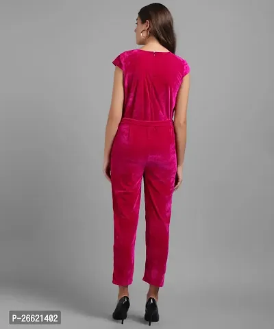 Stylish Pink Velvet Solid Jumpsuit For Women-thumb4