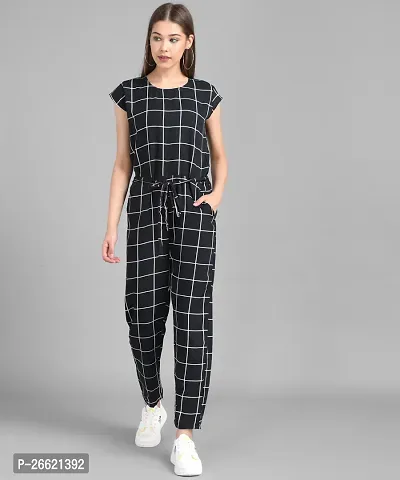 Stylish Black Crepe Checked Jumpsuit For Women-thumb3
