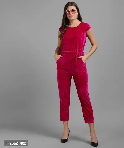 Stylish Pink Velvet Solid Jumpsuit For Women-thumb0