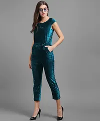 Stylish Green Velvet Solid Jumpsuit For Women-thumb1