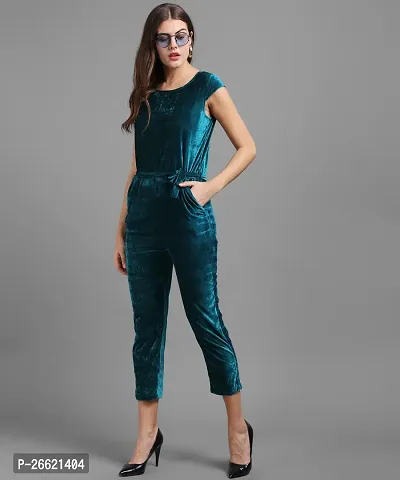 Stylish Green Velvet Solid Jumpsuit For Women-thumb2