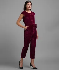 Stylish Maroon Velvet Solid Jumpsuit For Women-thumb2