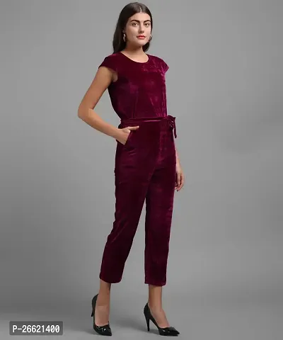 Stylish Maroon Velvet Solid Jumpsuit For Women-thumb3