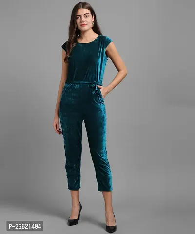 Stylish Green Velvet Solid Jumpsuit For Women-thumb0