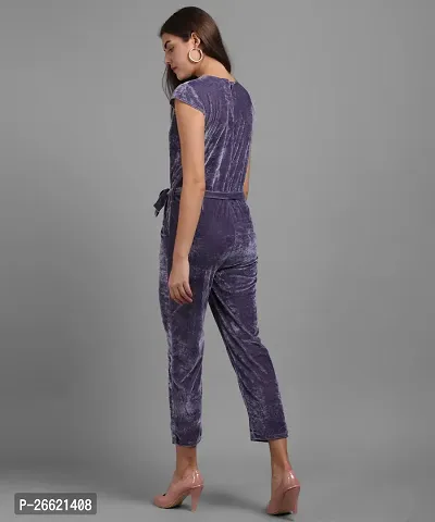 Stylish Purple Velvet Solid Jumpsuit For Women-thumb4