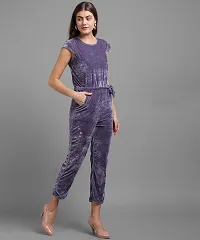 Stylish Purple Velvet Solid Jumpsuit For Women-thumb2