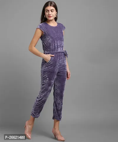 Stylish Purple Velvet Solid Jumpsuit For Women-thumb3