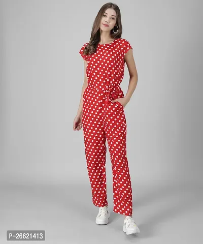 Stylish Red Crepe Printed Jumpsuit For Women-thumb0