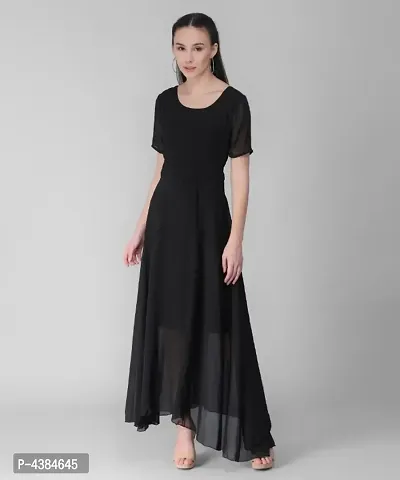 Elizy Women Black Plain Georgette Dress