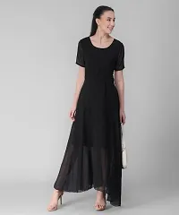 Stylish Black Plain Georgette Dress For Ladies-thumb2