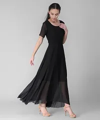 Stylish Black Plain Georgette Dress For Ladies-thumb3