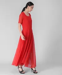 Elizy Women Red Plain Georgette Dress-thumb3