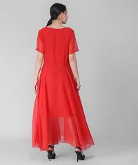Elizy Women Red Plain Georgette Dress-thumb1