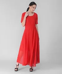Elizy Women Red Plain Georgette Dress-thumb2