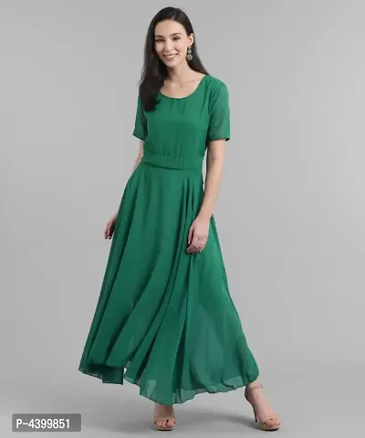 Elizy Women Sea Green Plain Georgette Dress
