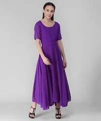 Elizy Women Purple Plain Georgette Dress-thumb1