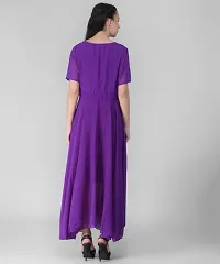 Elizy Women Purple Plain Georgette Dress-thumb2