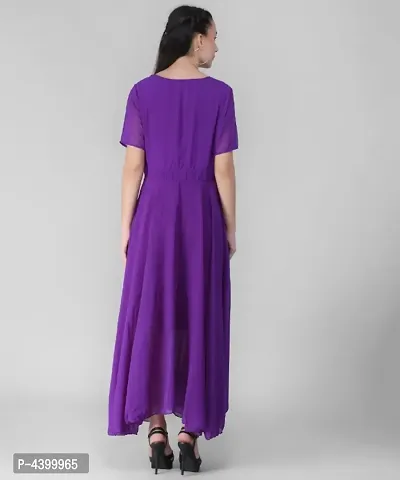 Elizy Women Purple Plain Georgette Dress-thumb3