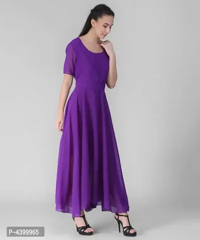 Elizy Women Purple Plain Georgette Dress-thumb4