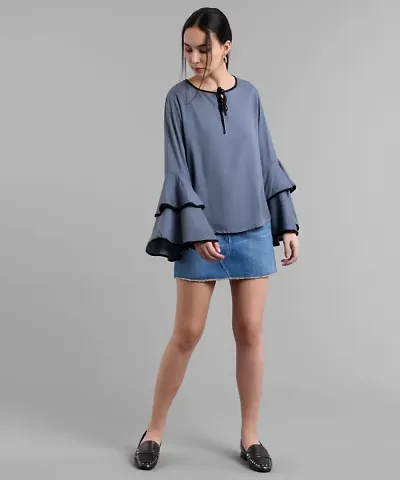 Women Piping High Flair Bell Sleeves Top