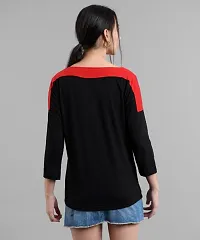 Elizy Women Black Plain Red Shoulder T-shirt-thumb3