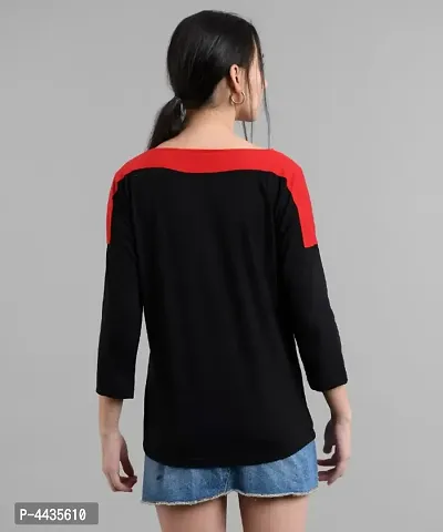 Elizy Women Black Plain Red Shoulder T-shirt-thumb4