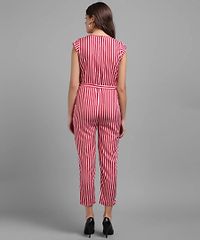 Women Red Stripe Printed Front Knot Jumpsuits-thumb2