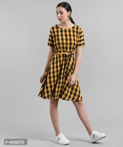 Elizy Women Yellow Check Printed Short Dress-thumb0