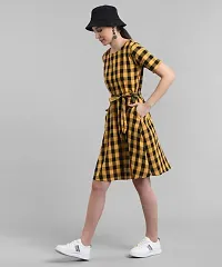 Elizy Women Yellow Check Printed Short Dress-thumb1