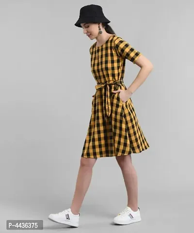 Elizy Women Yellow Check Printed Short Dress-thumb2