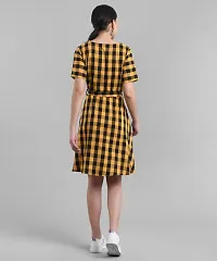 Elizy Women Yellow Check Printed Short Dress-thumb2