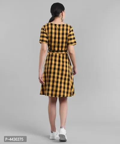 Elizy Women Yellow Check Printed Short Dress-thumb3