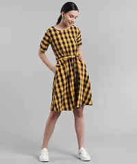 Elizy Women Yellow Check Printed Short Dress-thumb3
