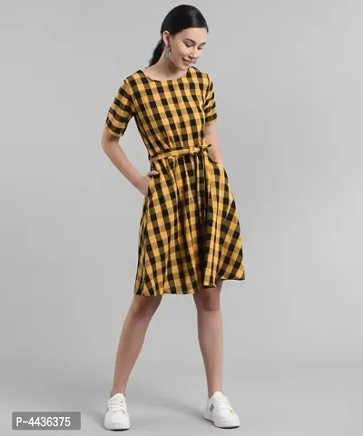 Elizy Women Yellow Check Printed Short Dress-thumb4