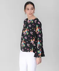 Elizy Women Black Base Red Floral Printed Bell Sleeve Top-thumb1