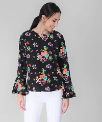 Elizy Women Black Base Red Floral Printed Bell Sleeve Top-thumb2