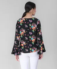 Elizy Women Black Base Red Floral Printed Bell Sleeve Top-thumb3