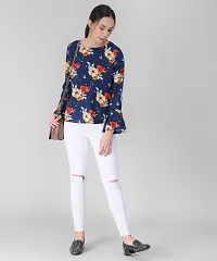 Elizy Women Nevy Base Red Floral Printed Bell Sleeve Top-thumb1