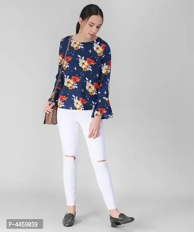 Elizy Women Nevy Base Red Floral Printed Bell Sleeve Top-thumb2