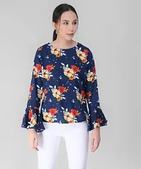 Elizy Women Nevy Base Red Floral Printed Bell Sleeve Top-thumb2