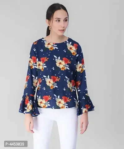 Elizy Women Nevy Base Red Floral Printed Bell Sleeve Top-thumb3